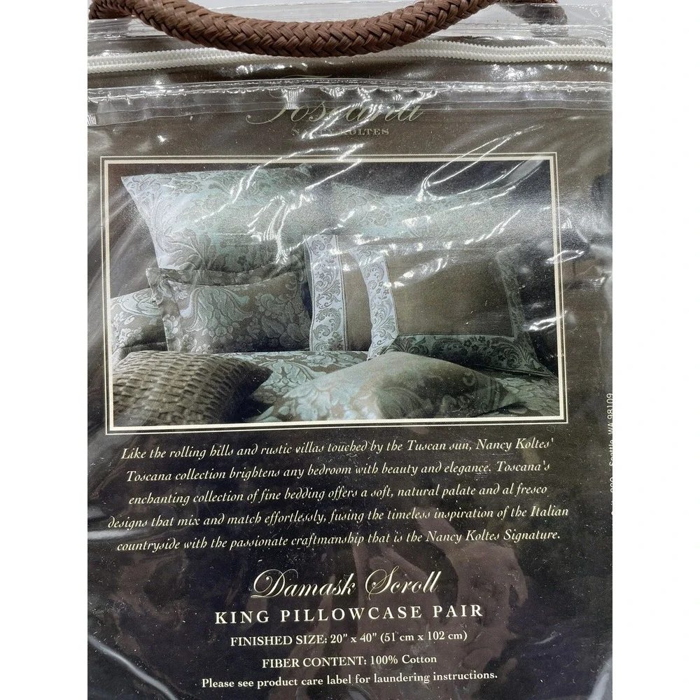 Nancy Koltes Toacana Collection‎ Damask Scroll Mocha King Pillowcase Pair New